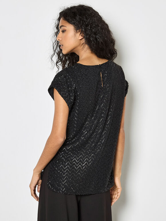 Shimmer Chevron Chiffon Top, Black, large