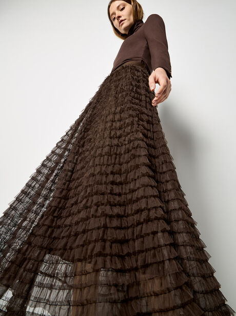 Ruffle Tiered Tulle Maxi Skirt