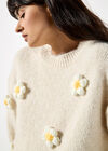 3D Daisy Embellished Oversized Jumper, Stone, large