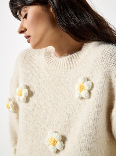 3D Daisy Embellished Oversized Jumper