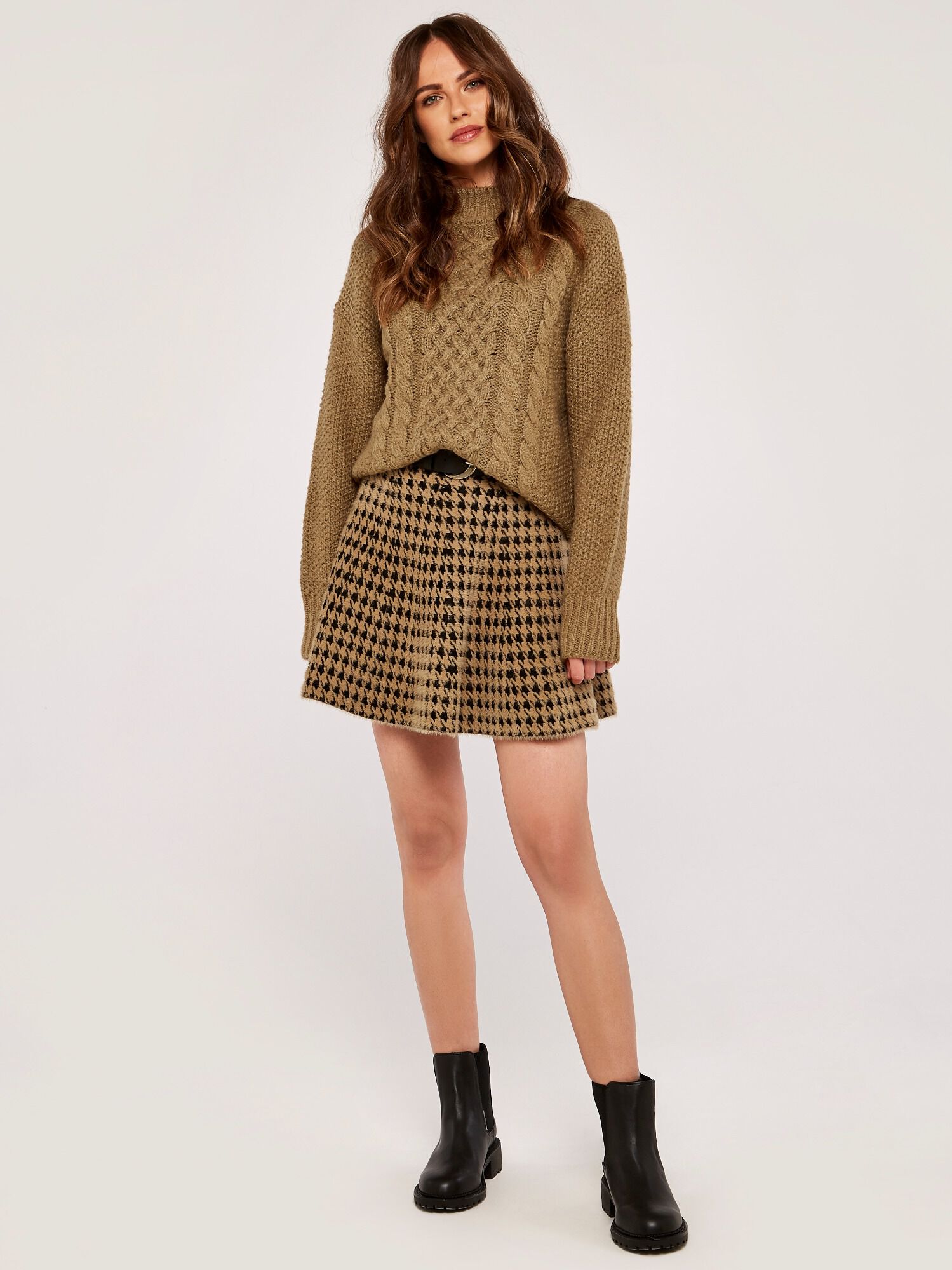 Brown best sale dogtooth skirt