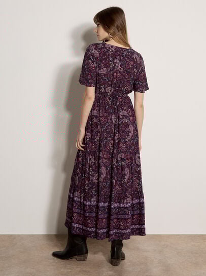 Paisley Print Tiered Maxi Dress