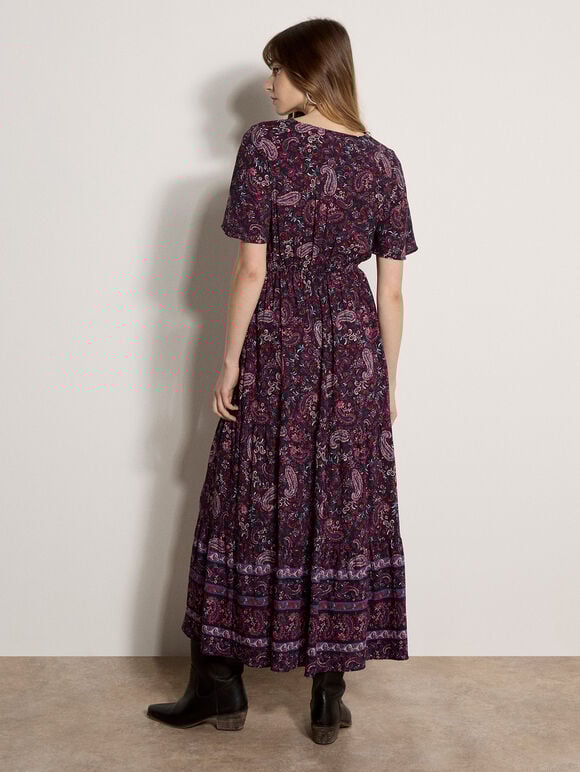 Paisley Print Tiered Maxi Dress, Navy, large