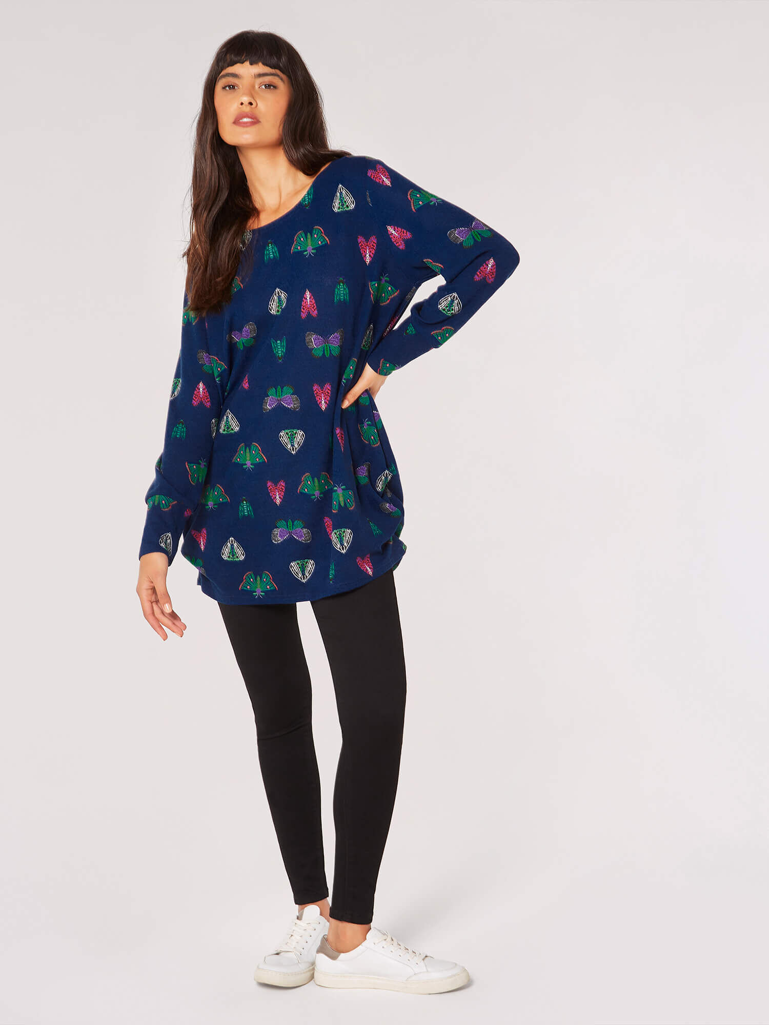 Butterfly Ruched Tunic Top Apricot Clothing