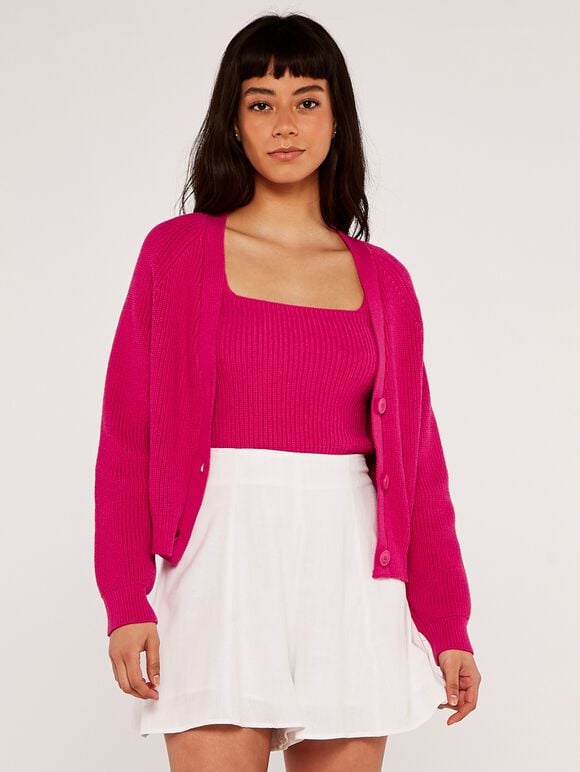 Chunky Knit Cardigan, Fuchsia, large