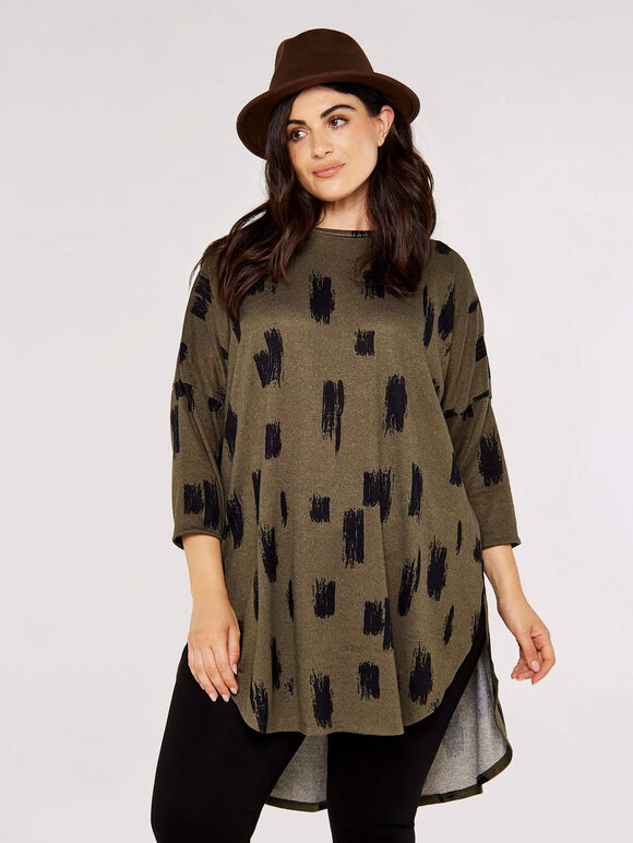 Curve Brushstroke hem Top, Khaki, large