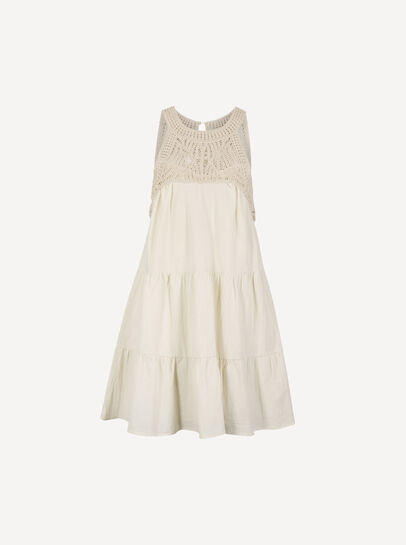 Crochet Bodice Tiered Mini Dress