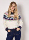 Chunky Knit Fair Isle Jumper, White, large