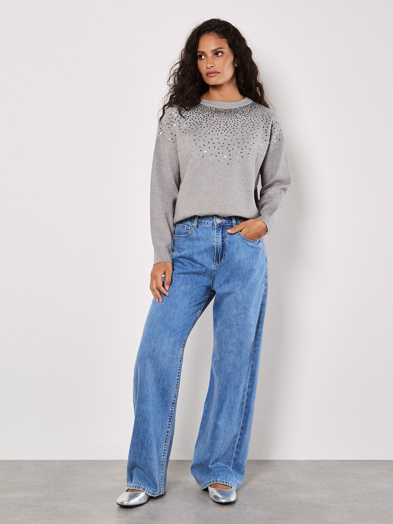 Sequin Embellished Jumper Apricot Clothing