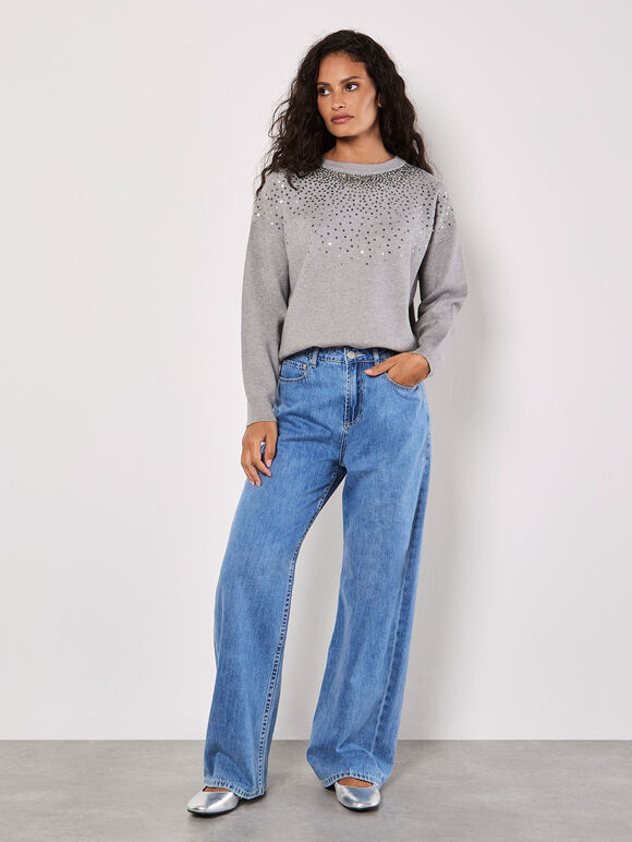 Sequin Embellished Jumper, Light Grey / Silver, large