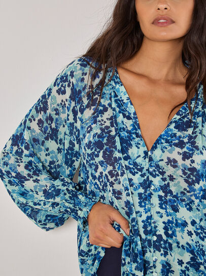 Blurred Floral Chiffon Blouse