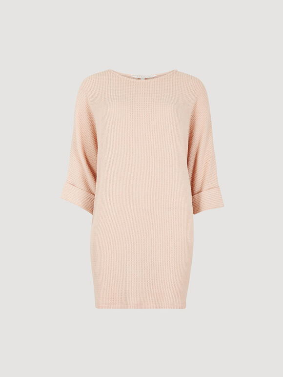 Soft-Touch Batwing Waffle Knit Top, Peach, large
