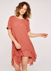 Oversized Layered Slub Tunic Top, Pink, large