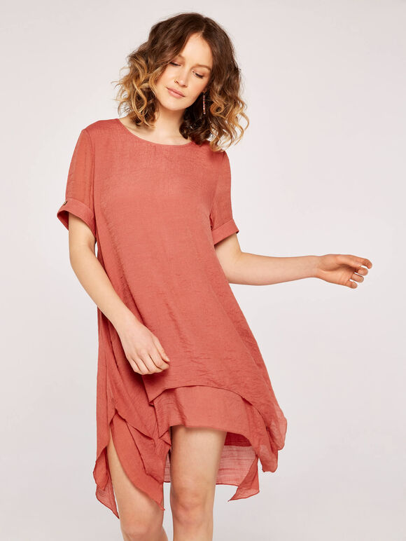 Oversized Layered Slub Tunic Top, Pink, large