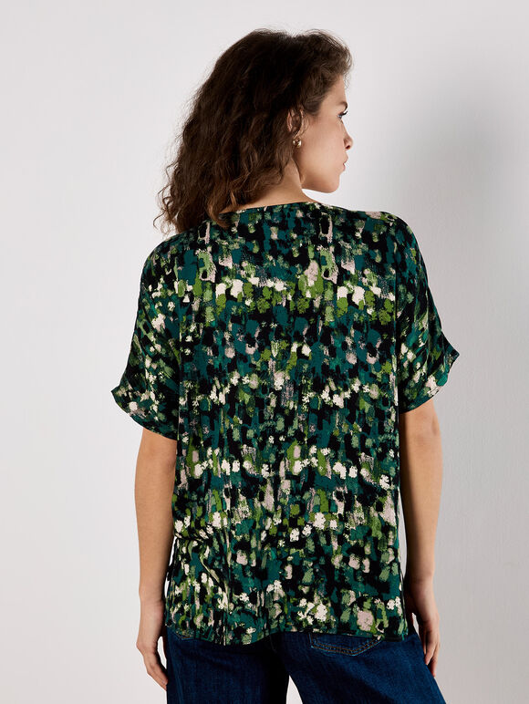 Abstract Brushstroke Woven Top, Green, large