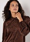 Animal Print Self Stripe Satin Shirt, Rust, large