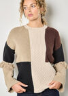Mixed Cable Knit Patchwork Jumper, Brown, large
