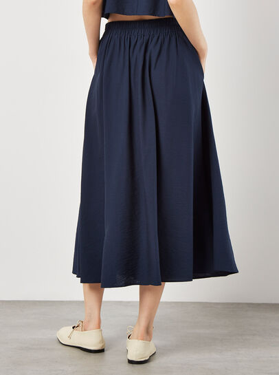 Slub Pleat A-Line Midi Skirt