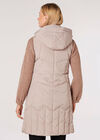 Hooded Longline Puffer Gilet, Stone, large