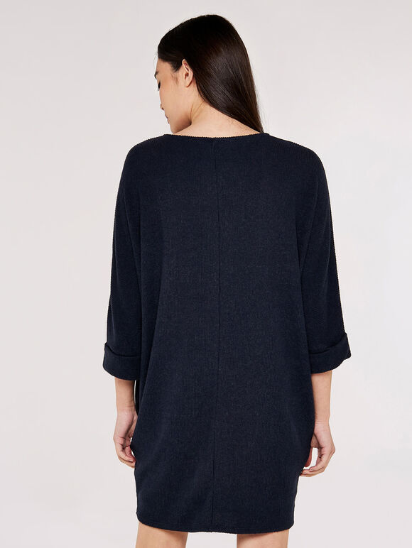 Ribbed Cocoon Mini Dress, Navy, large