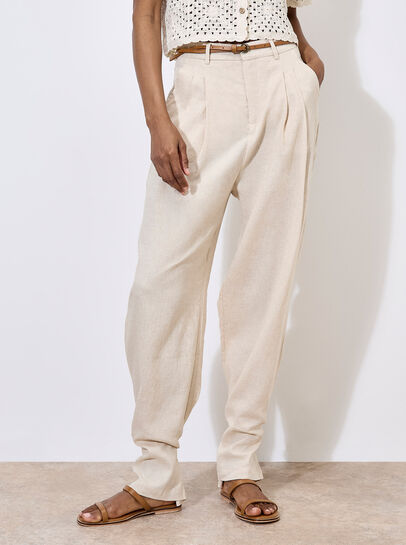 Linen Blend Cinch Hem Trousers