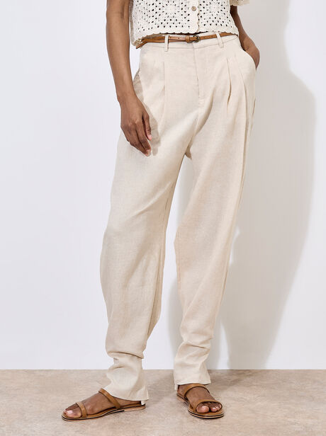 Linen Blend Cinch Hem Trousers