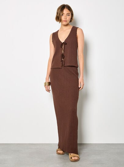 Pointelle Knit Column Maxi Skirt