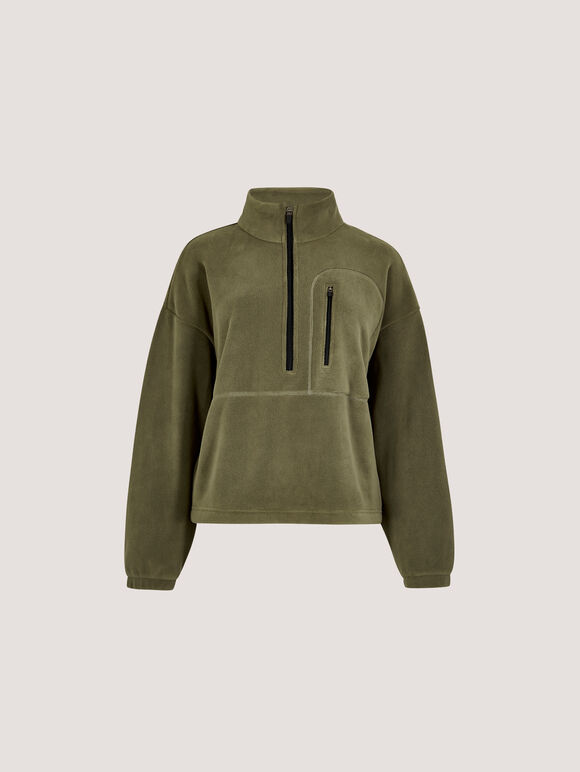 Zip Down Premium Fleece Jumper, Khaki, large