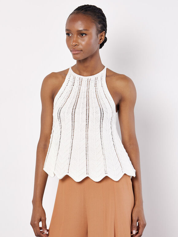 Knitted Chevron Swing Top, Cream, large