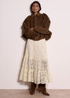 Suede Bubble Hem Batwing Jacket, Brown, large