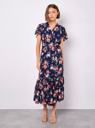 Painterly Roses Wrap Maxi Dress