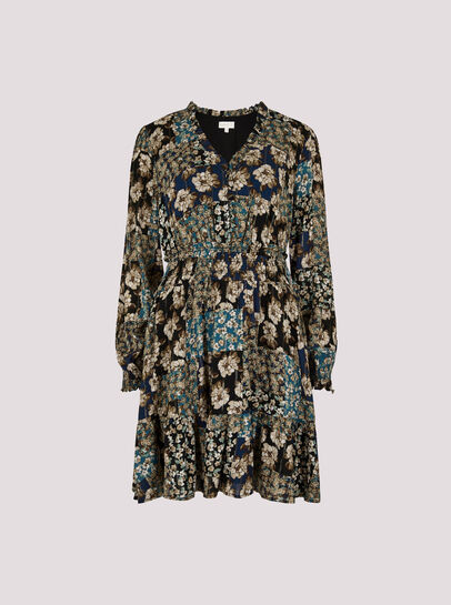 Patchwork Floral Shimmer Mini Dress