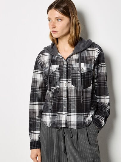 Textured Hooded Check Shirt