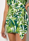 Tropical Leaf Print Wrap Mini Skirt, Green, large