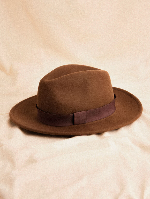 Wool Fedora Hat, Brown, large