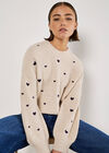 Embroidered Heart Jumper, Stone, large