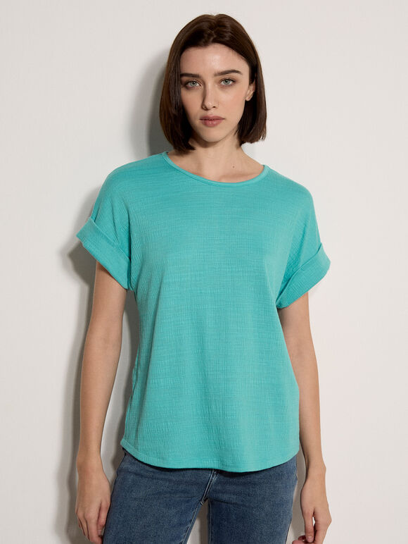 Button Back Textured T-Shirt, Blue, large