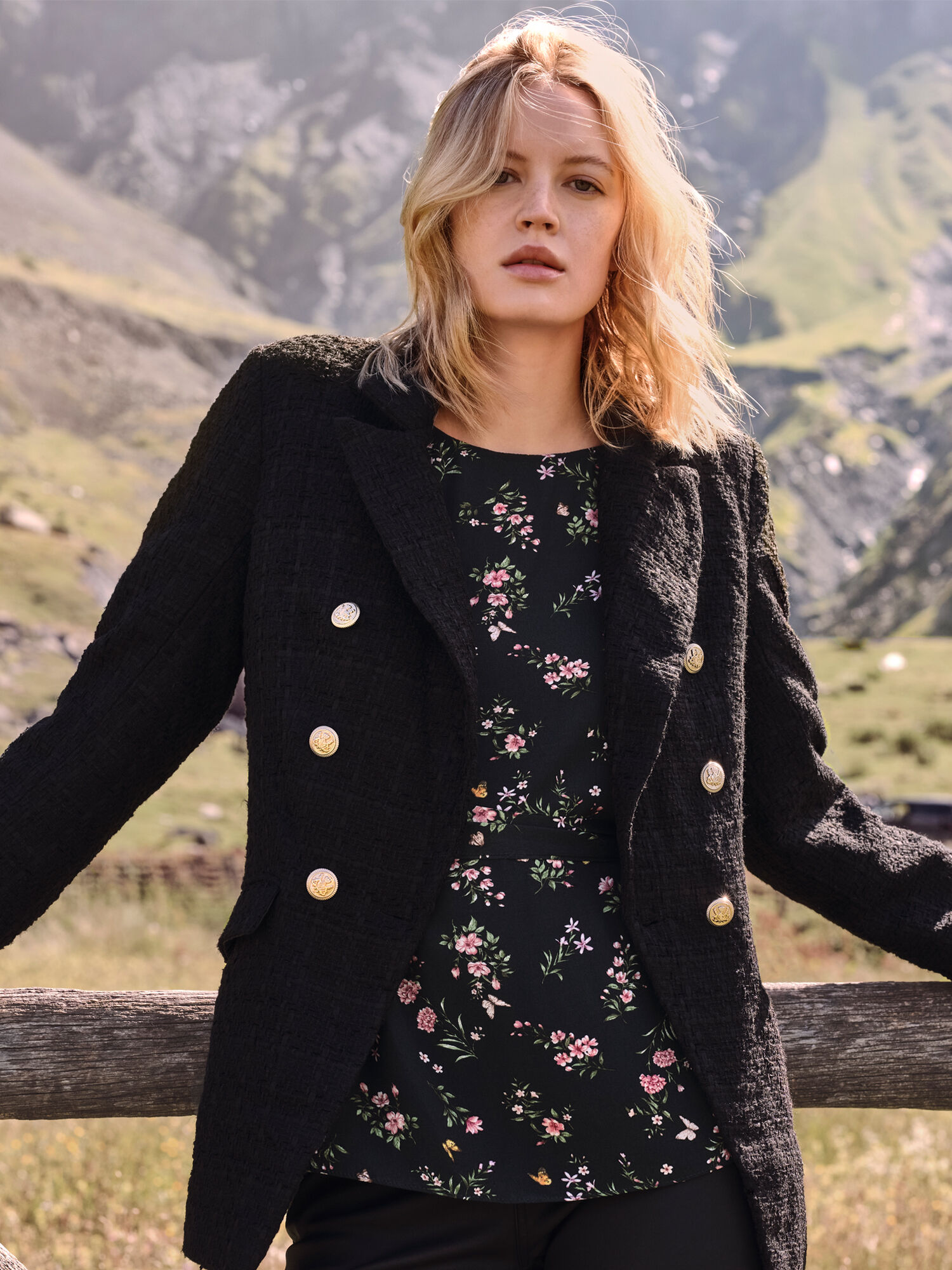 Tailored Tweed Blazer Apricot Clothing