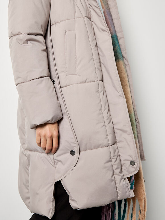 Longline Padded Puffer Coat, Stone, large
