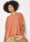 Waffle Knit Tunic Top, Coral, large