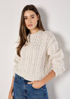 Pearl Embellished Cable Knit Jumper, Cream, large