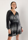 Ombre Sequin Wrap Mini Dress, Black, large