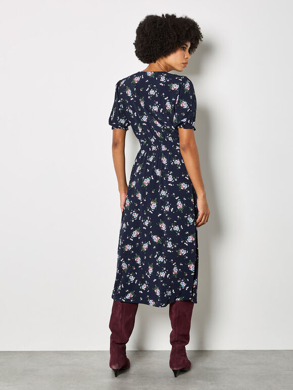 Floral Print Midi Dress, Navy, large