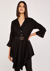 Flute Sleeve Circle Belt Shirt Dress, Black, large