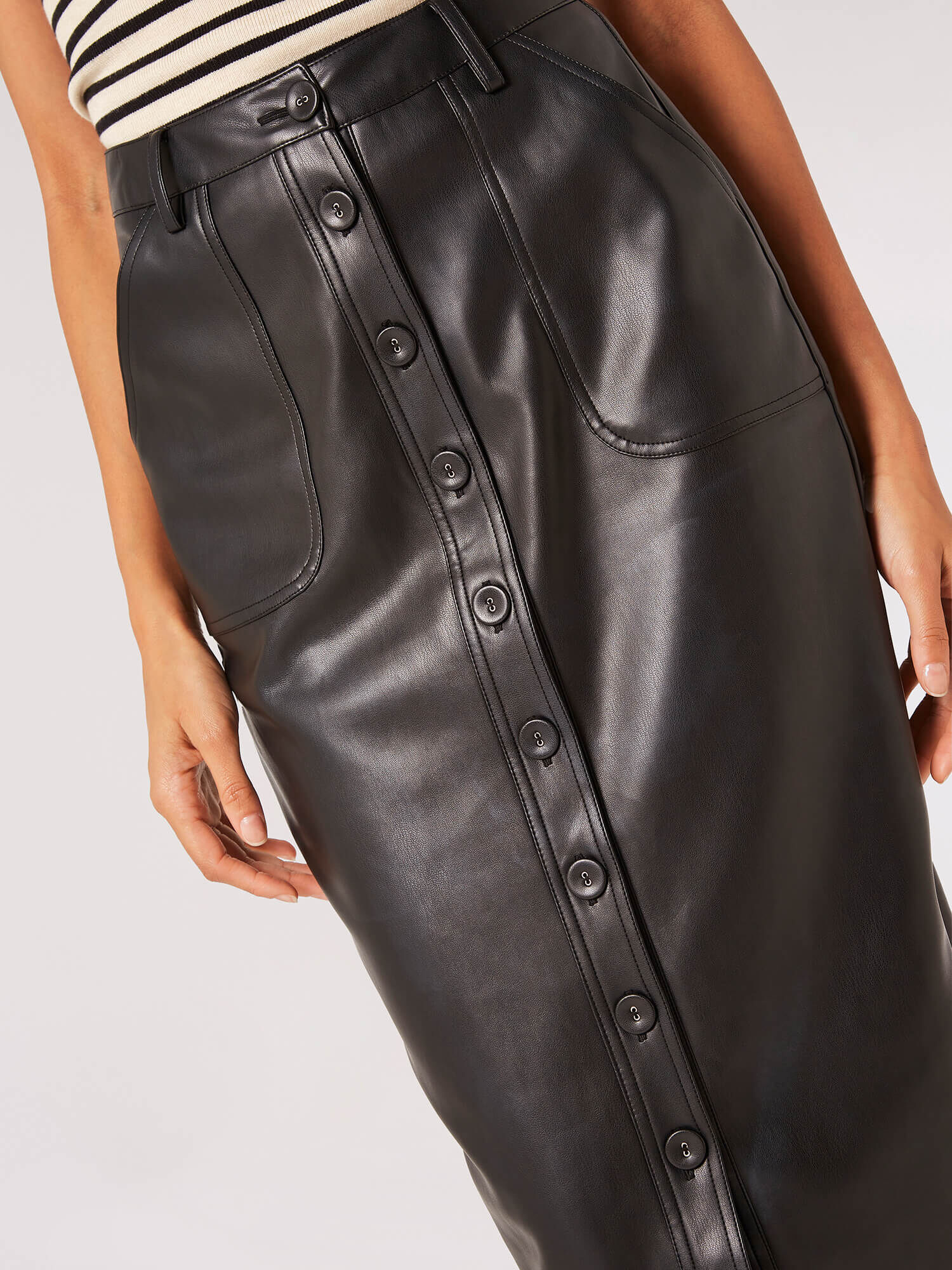 Button down black leather skirt shop