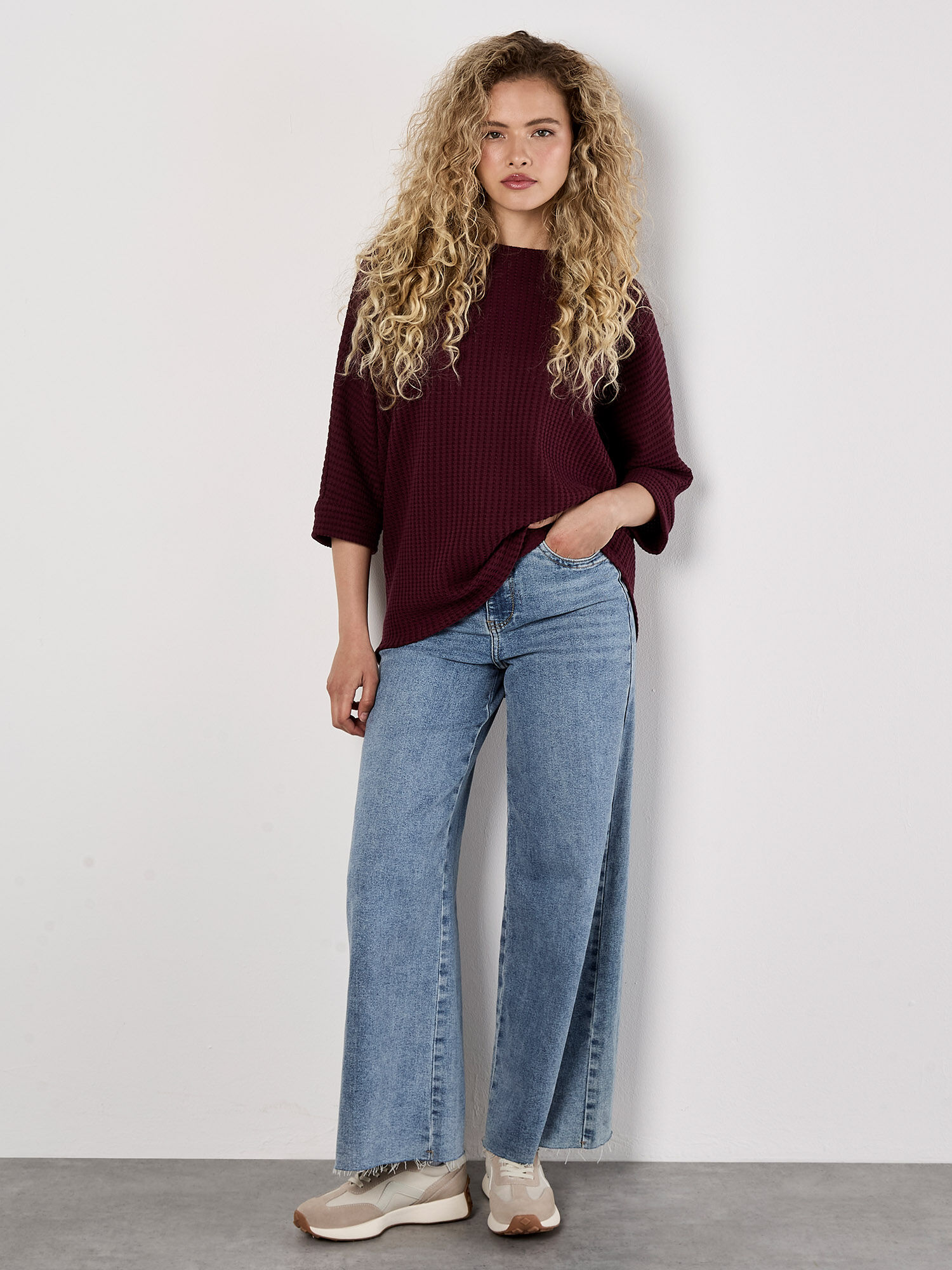 Waffle Knit Batwing Top | Apricot Clothing