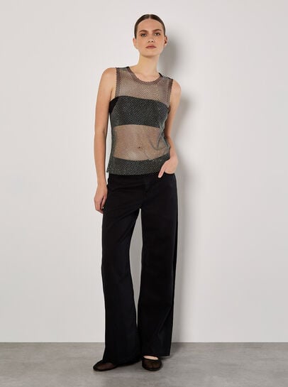 Irridescent Diamante Mesh Top