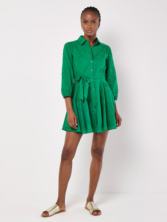 Tropical Embroidered Shirt Mini Dress, Green, large
