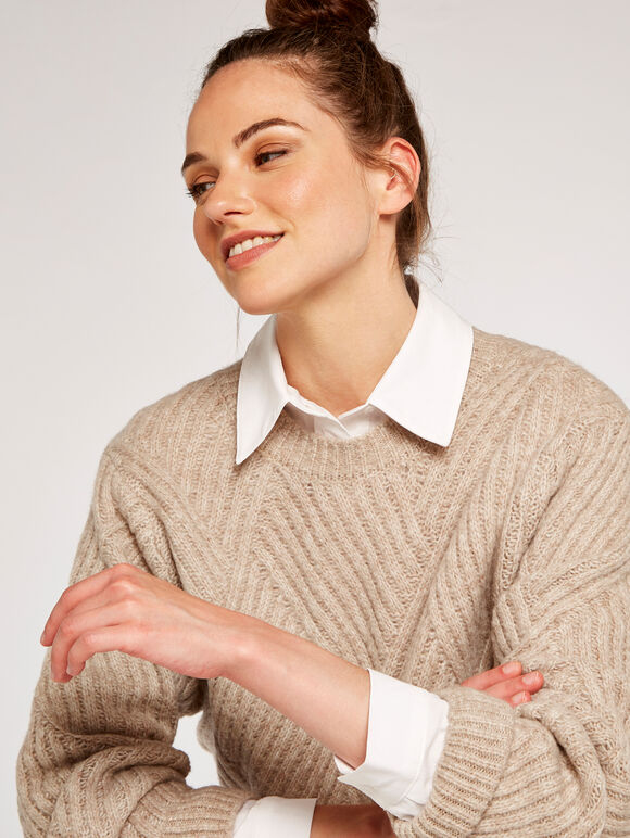 Diamond Knit Jumper, Stone, large