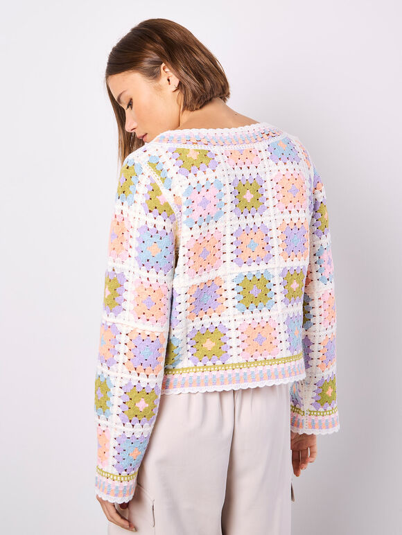 Pastel Crochet Squares Jumper, Blue, large